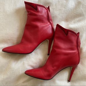Tamara Mellon Red Leather & Eel Ankle Boots